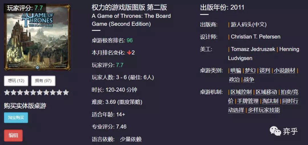 在桌游世界中體驗權力的游戲！